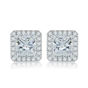 Princess Cut Zircon Soleste Halo Silver Studs Earrings for Women