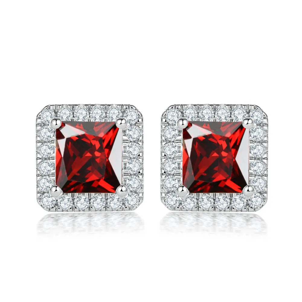 Princess Cut Zircon Soleste Halo Silver Studs Earrings for Women