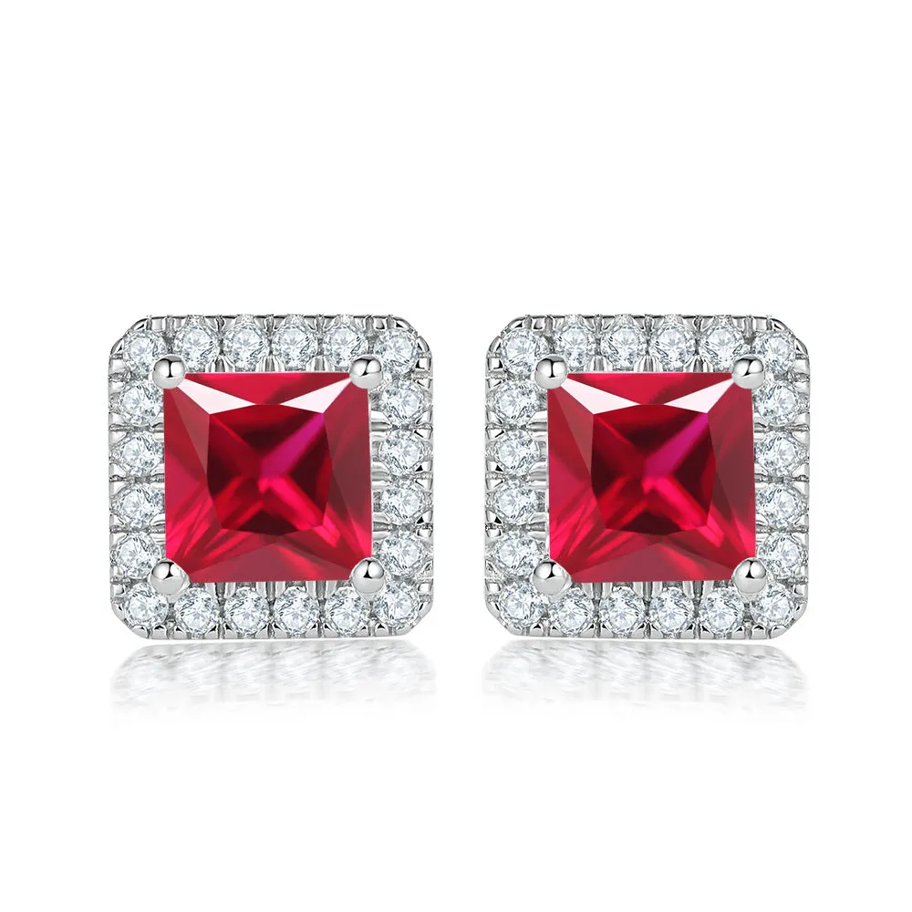 Princess Cut Zircon Soleste Halo Silver Studs Earrings for Women