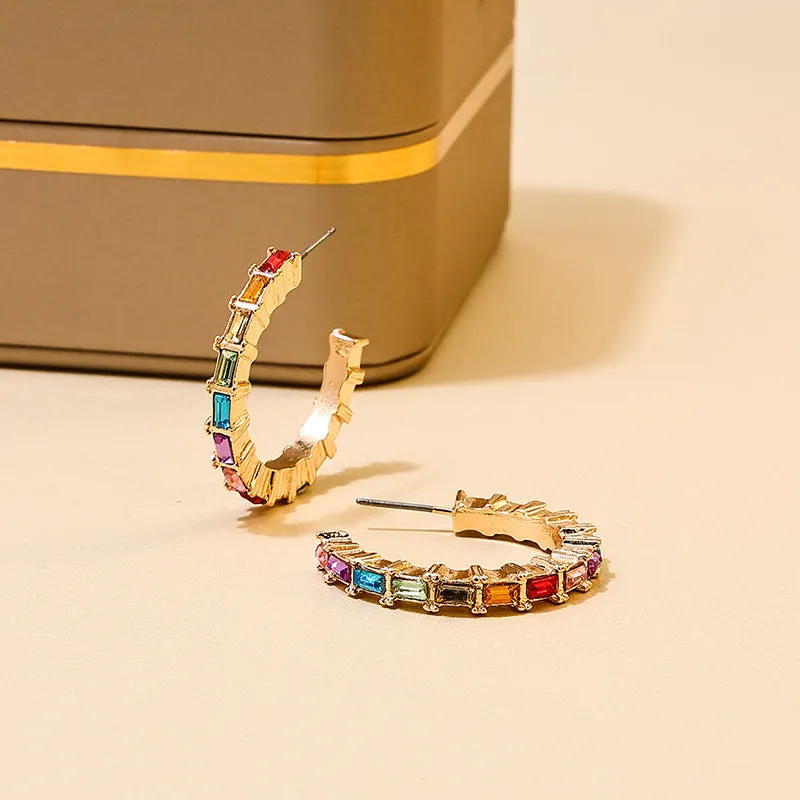 Radiant Rainbow Zircon C-Shaped Earrings - Vienna Verve Collection by Planderful