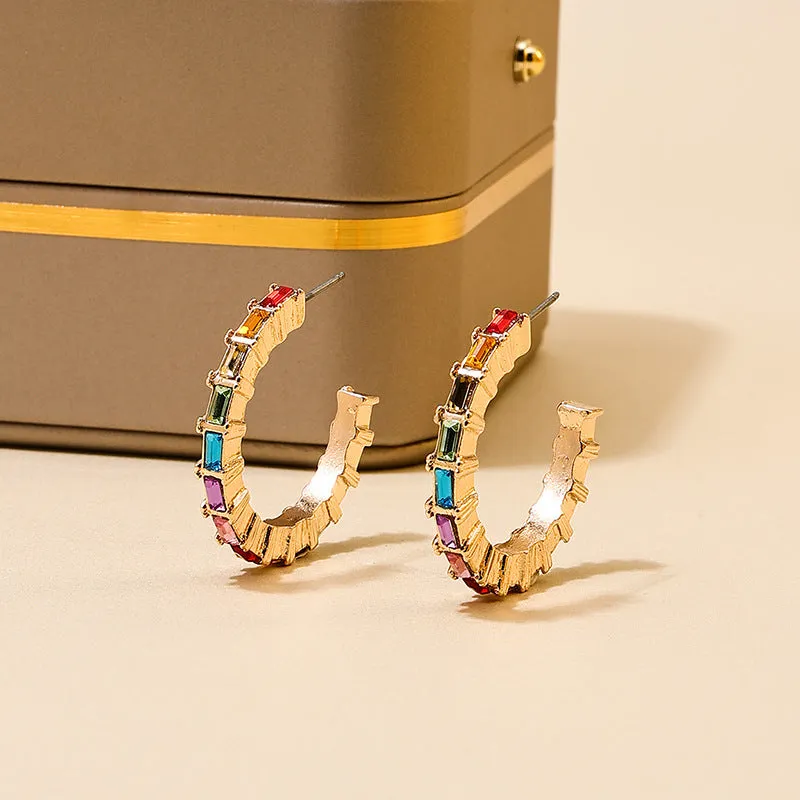 Radiant Rainbow Zircon C-Shaped Earrings - Vienna Verve Collection by Planderful