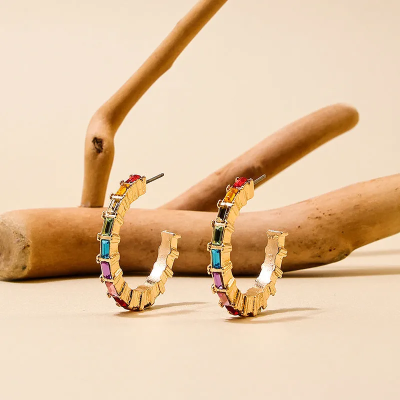 Radiant Rainbow Zircon C-Shaped Earrings - Vienna Verve Collection by Planderful