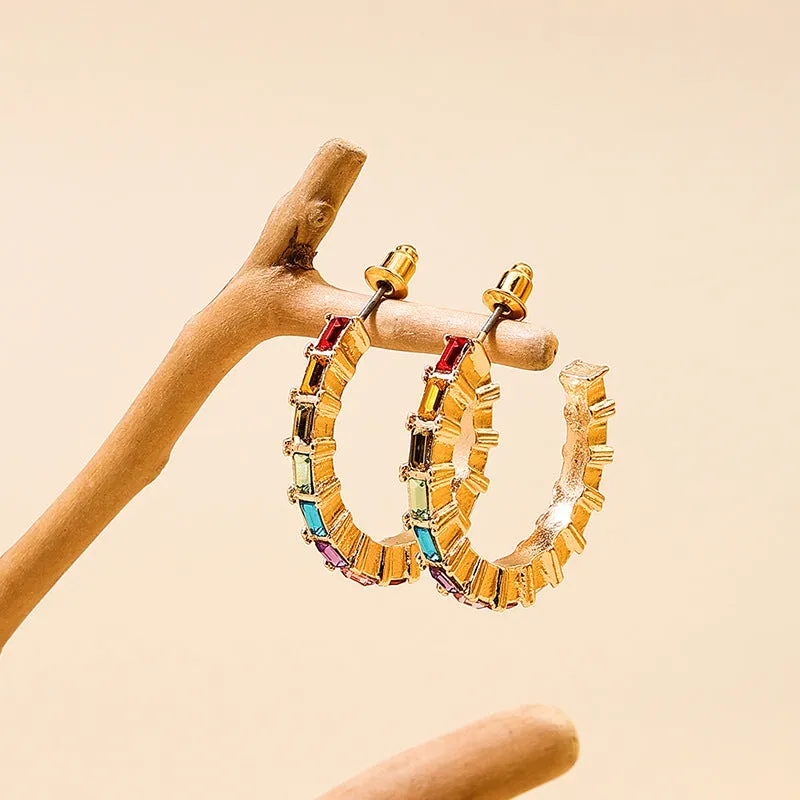 Radiant Rainbow Zircon C-Shaped Earrings - Vienna Verve Collection by Planderful