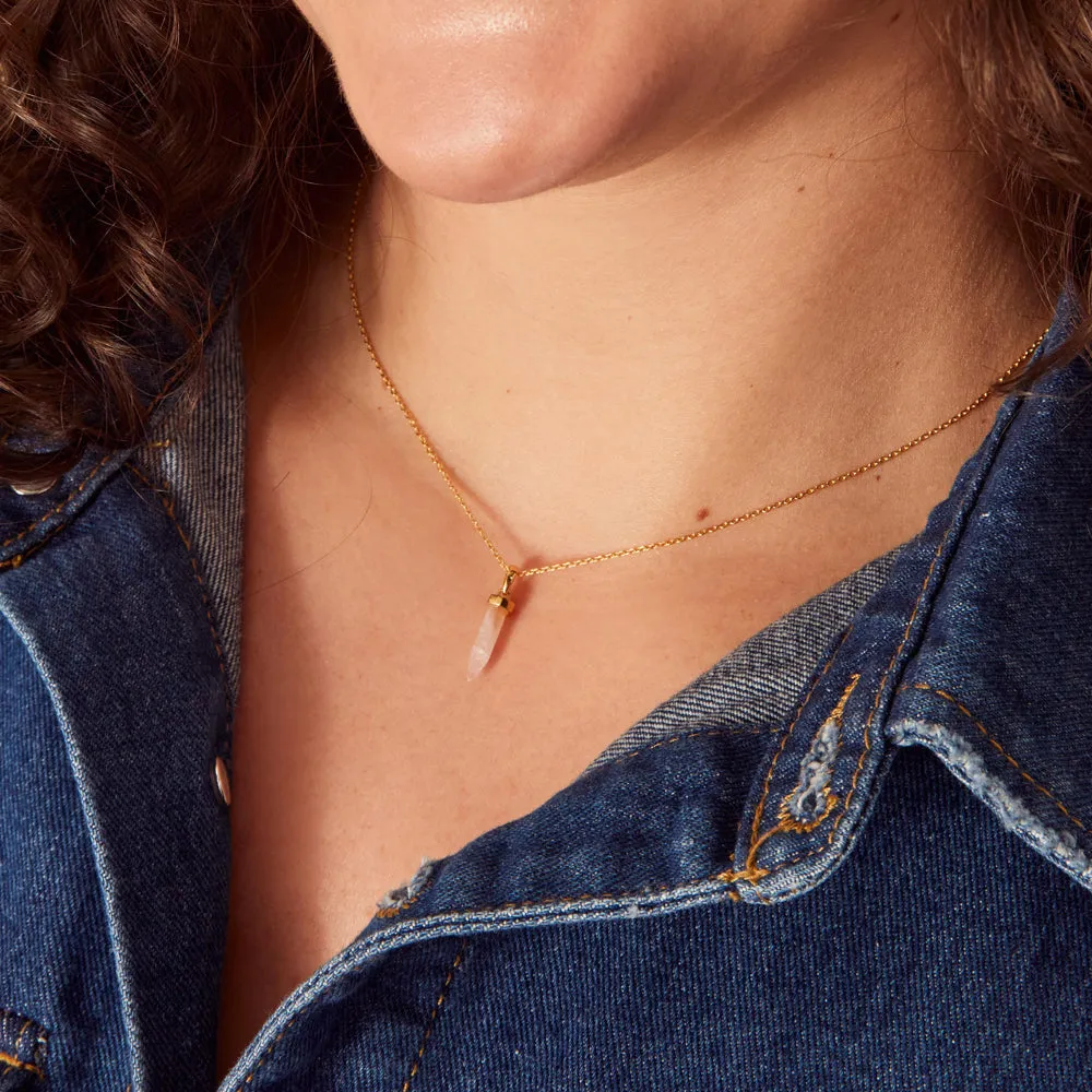 Real Gold Plated Z Rose Quartz Shard Necklace