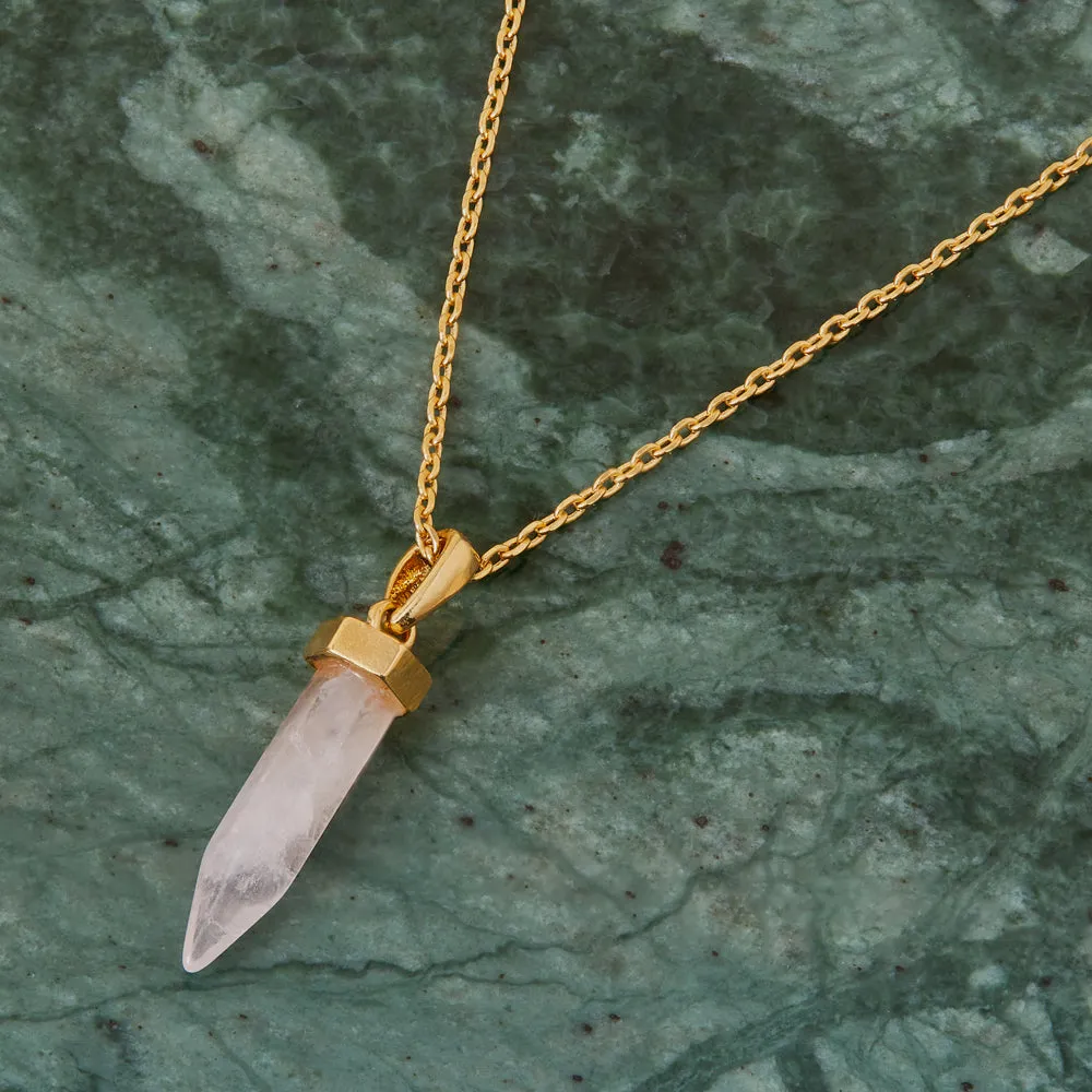 Real Gold Plated Z Rose Quartz Shard Necklace