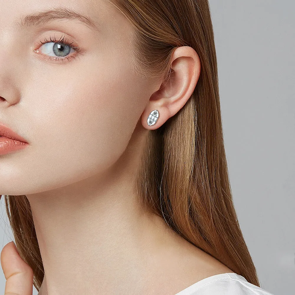 Rectangle Zircon Marquise Shape Silver Studs Earrings for Women