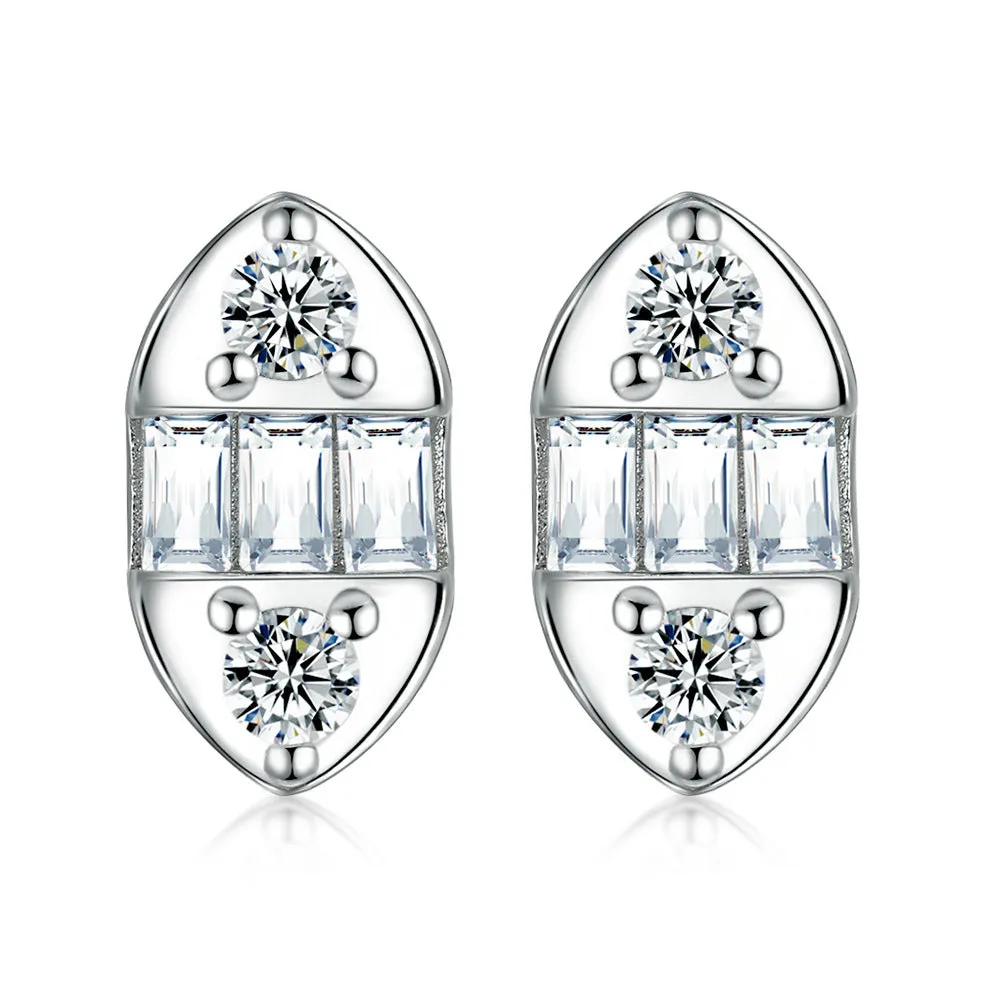 Rectangle Zircon Marquise Shape Silver Studs Earrings for Women