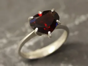Red Heart Ring - Genuine Garnet Ring, Solitaire Heart Ring