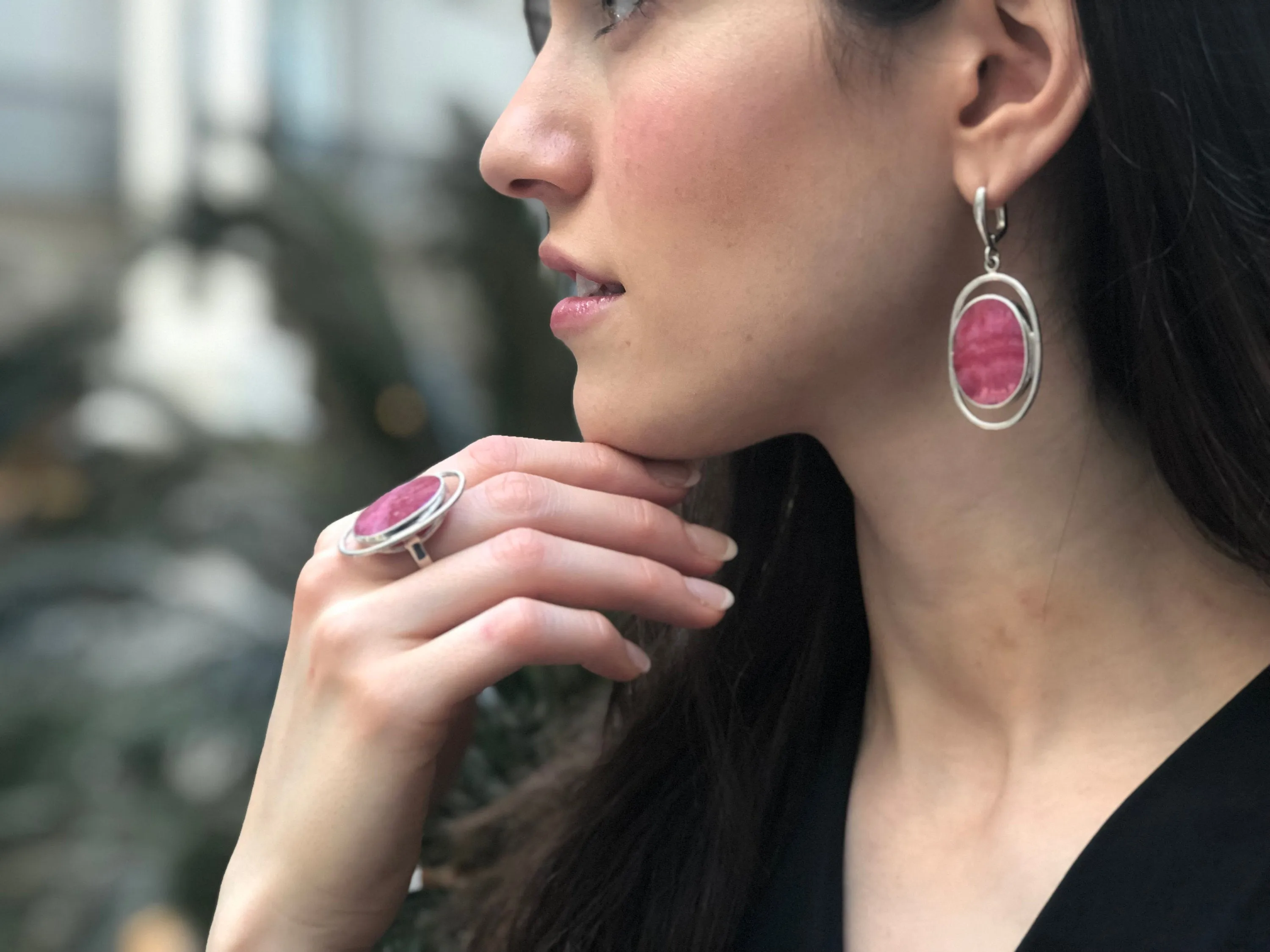 Rhodochrosite Ring - Large Pink Ring - Vintage Oval Ring