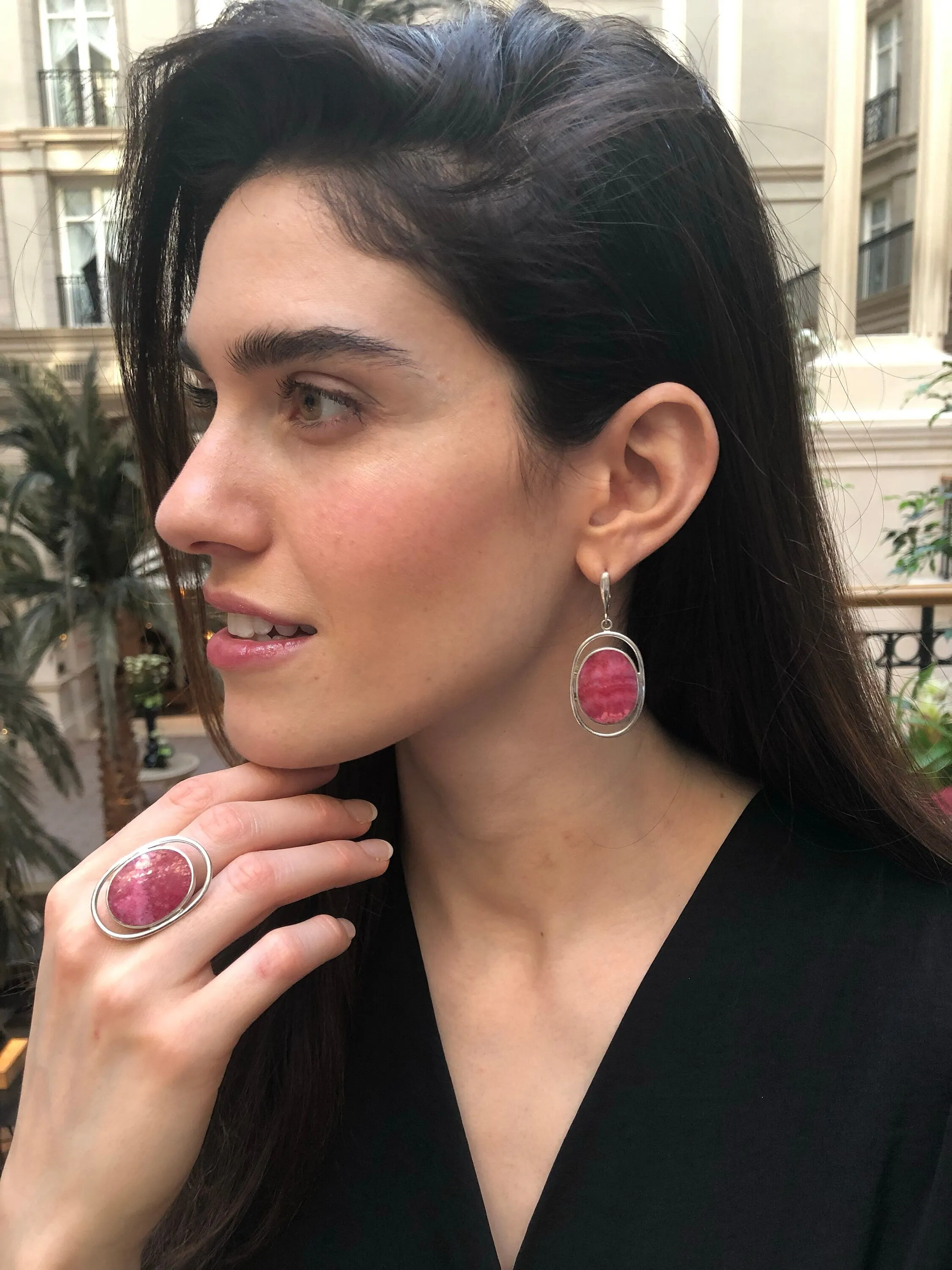 Rhodochrosite Ring - Large Pink Ring - Vintage Oval Ring