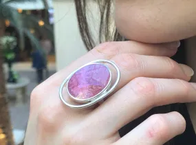 Rhodochrosite Ring - Large Pink Ring - Vintage Oval Ring