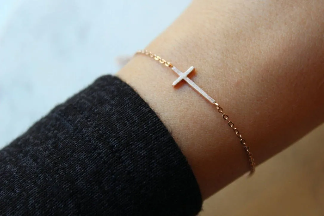 Rose Gold Sideways Cross