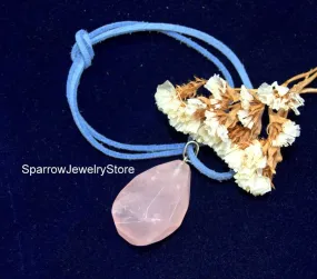 Rose quartz pendant necklace Pear teardrop rose quartz jewelry Large teardrop rose quartz pendant Summer jewelry Personalized gift for her