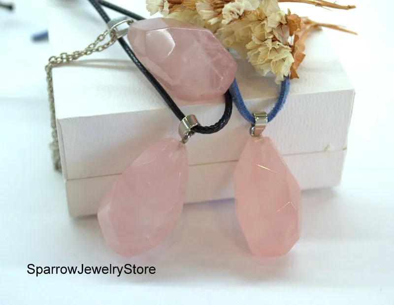 Rose quartz pendant necklace Pear teardrop rose quartz jewelry Large teardrop rose quartz pendant Summer jewelry Personalized gift for her
