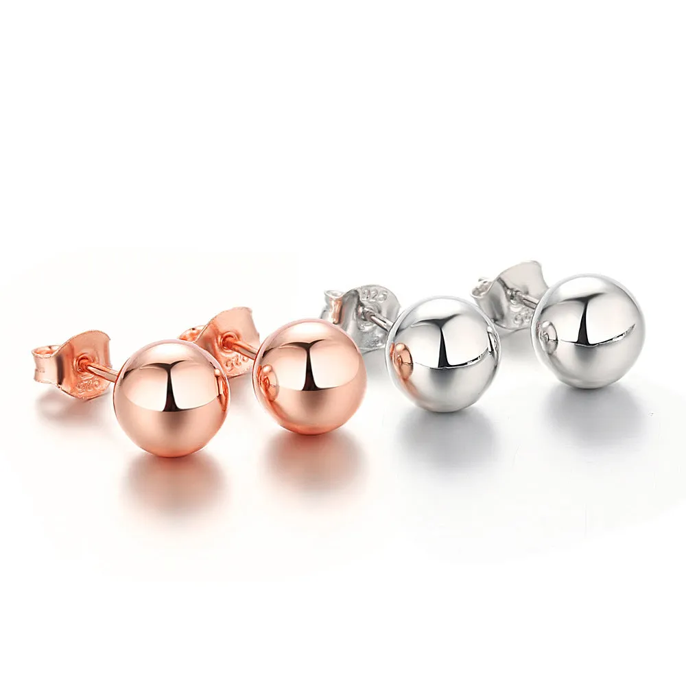 Round Bead Silver Studs Earrings for Women