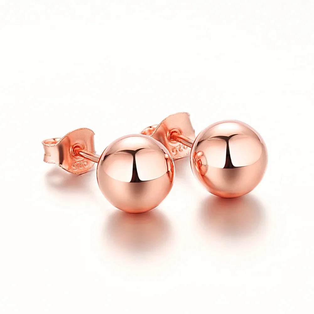 Round Bead Silver Studs Earrings for Women