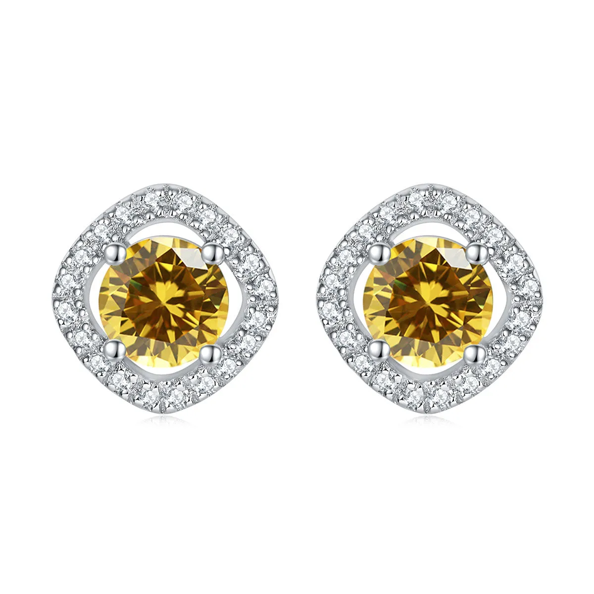 Round Zircon Square Soleste Halo Silver Studs Earrings for Women