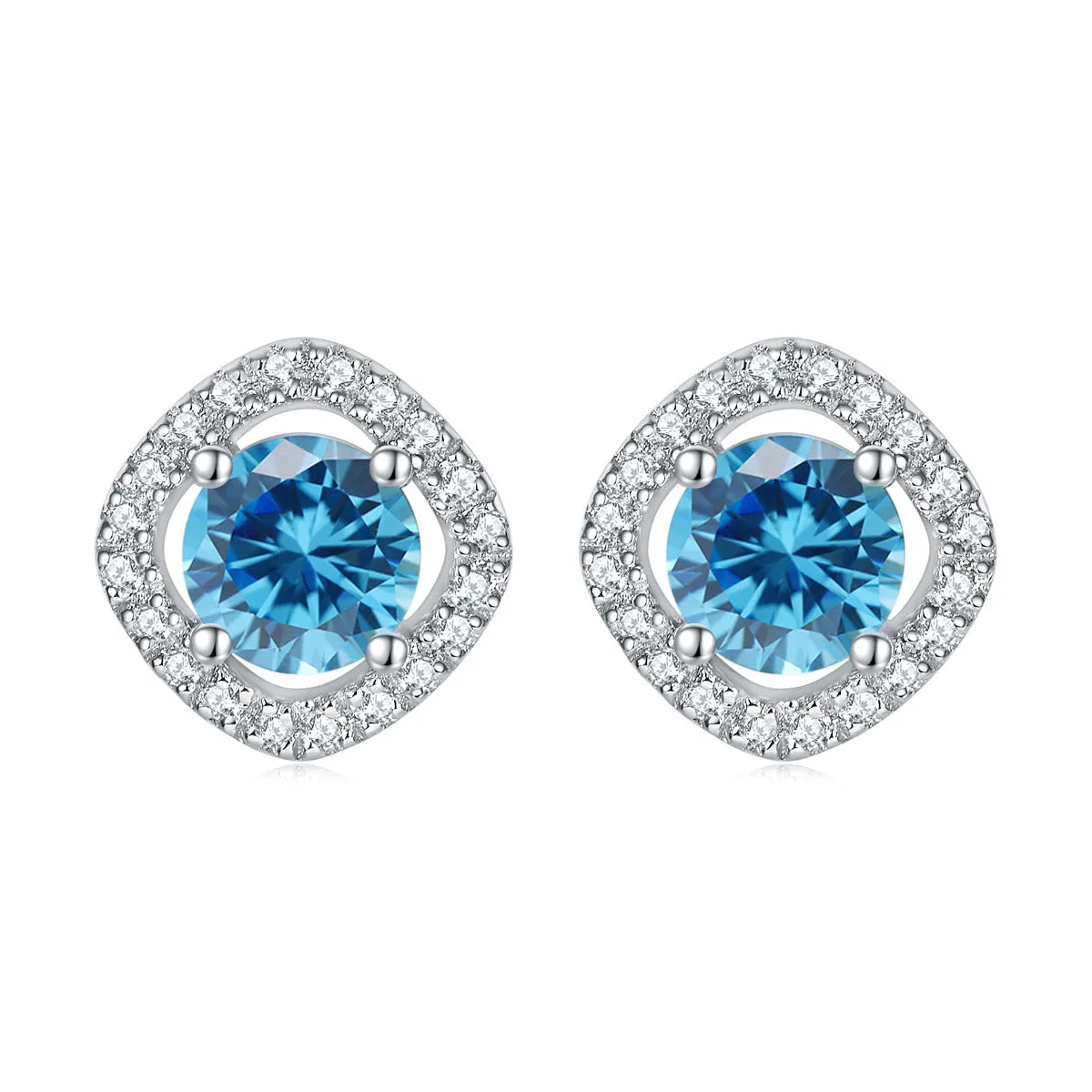 Round Zircon Square Soleste Halo Silver Studs Earrings for Women