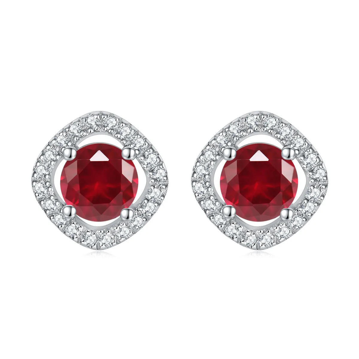 Round Zircon Square Soleste Halo Silver Studs Earrings for Women