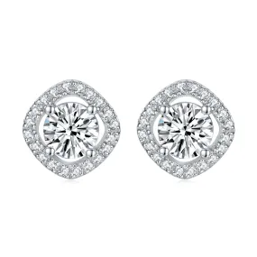 Round Zircon Square Soleste Halo Silver Studs Earrings for Women