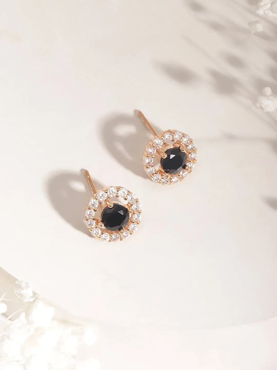 Rubans 22KT Gold Plated Cubic Zirconia Studded Circular Stud Earrings