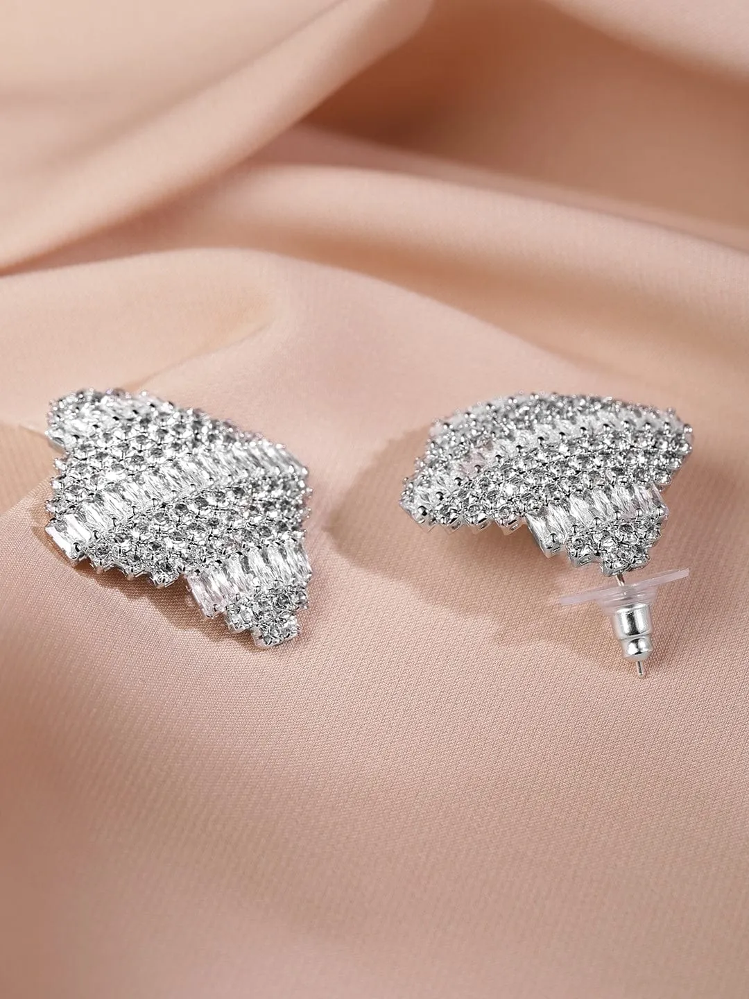 Rubans Rhodium-Plated Cubic Zirconia Stud Earrings
