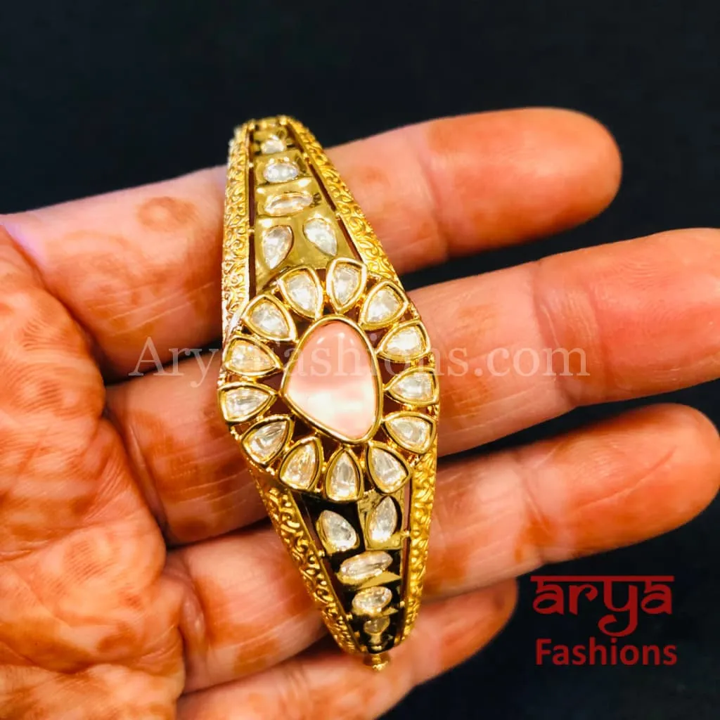 Ruby Emerald Golden Jadau Bracelet Kundan stones