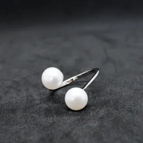 Ruby X - Adjustable double fresh water pearl silver ring