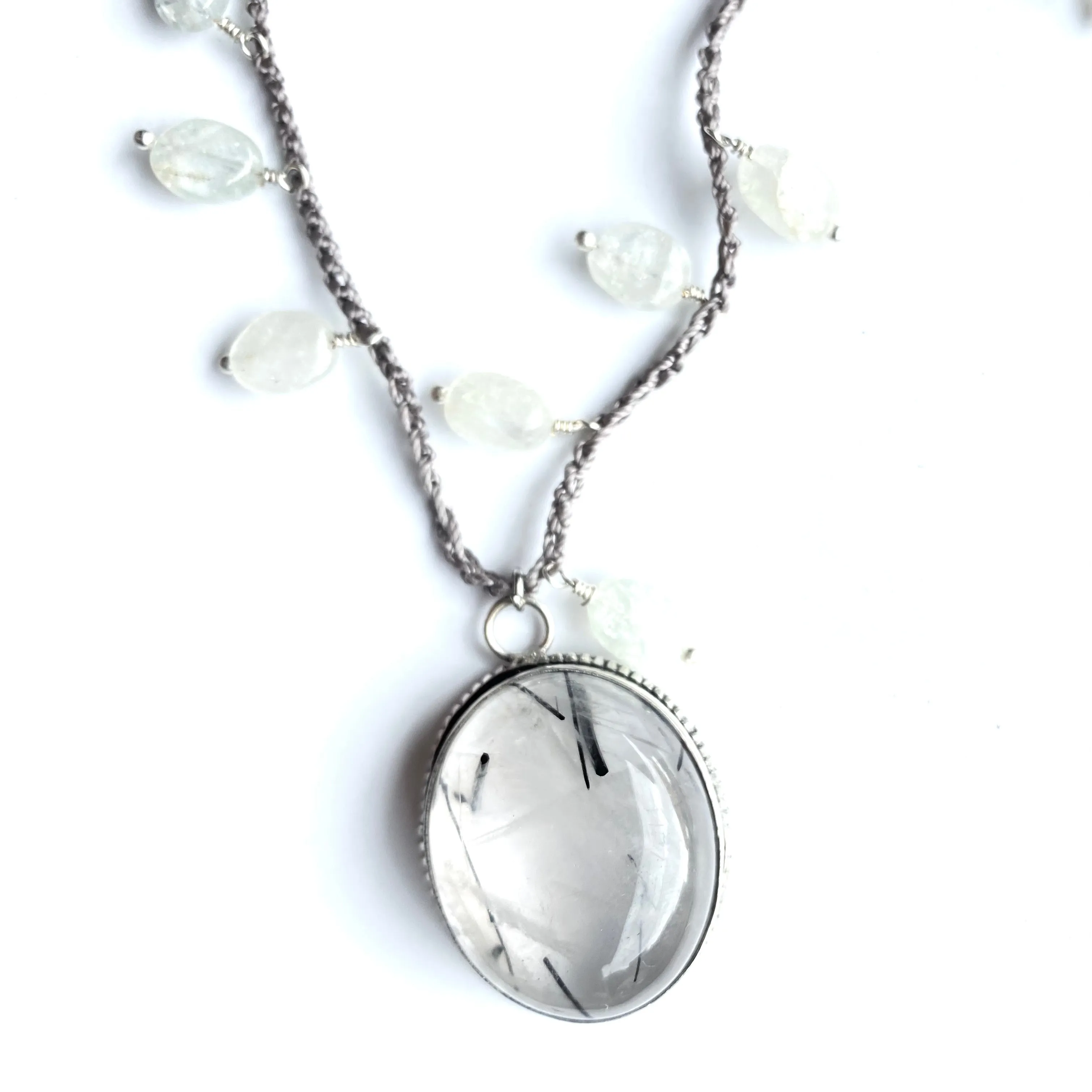 Rutile pendant with quartz crochet necklaces