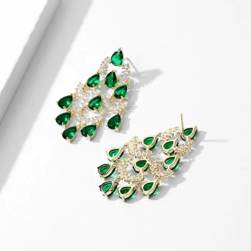 S925 Silver Needle Cubic Zircon Light Luxury Waterdrop Earrings Party Dress Wedding Earrings Wholesale LYG185