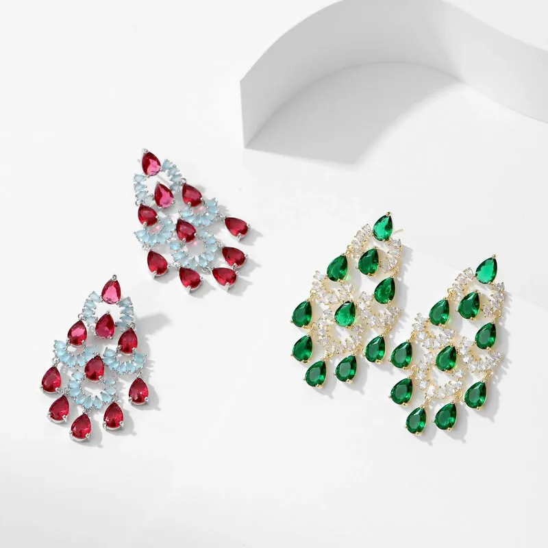 S925 Silver Needle Cubic Zircon Light Luxury Waterdrop Earrings Party Dress Wedding Earrings Wholesale LYG185