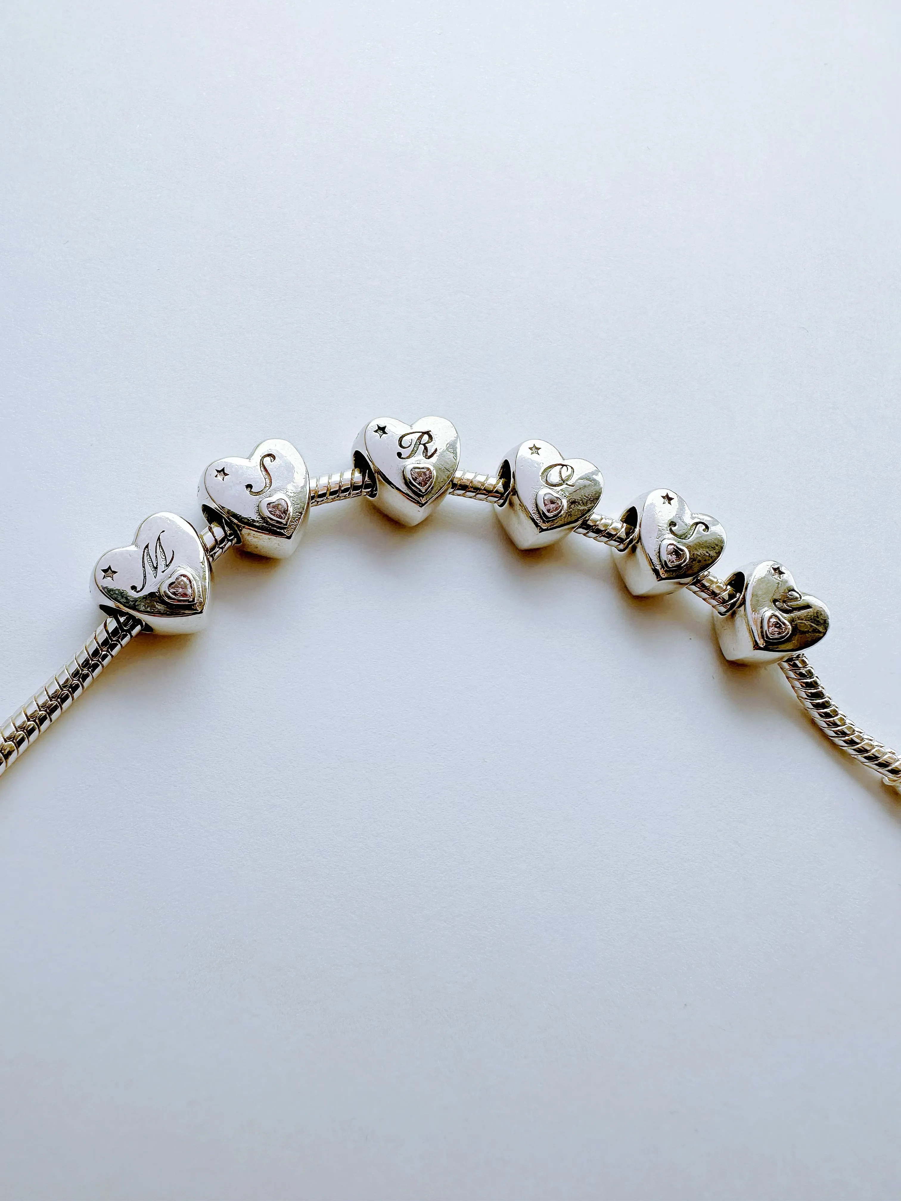 S925 Silver New Alphabet Initial Letter M Heart Charm For Bracelet and Necklace