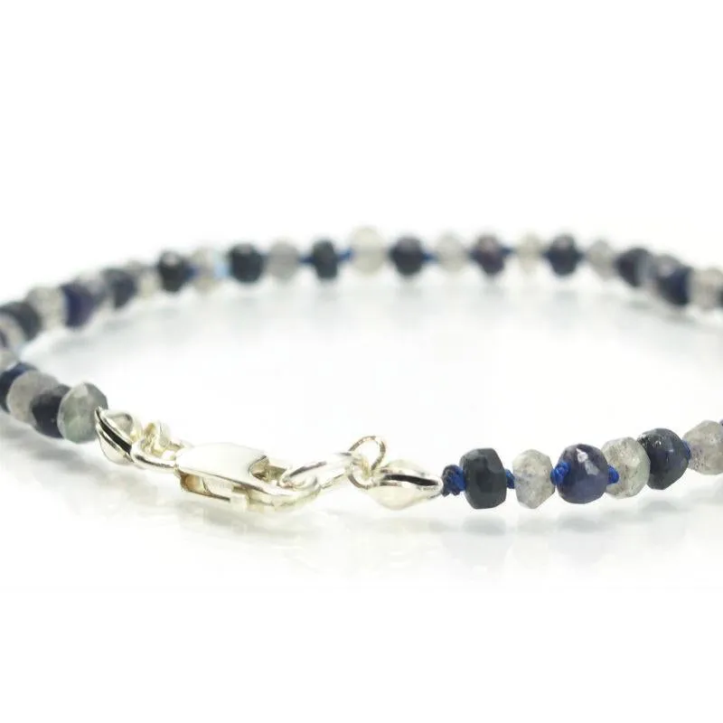 Sapphire and Labradorite Knotted Bracelet with Sterling Silver Lobster Clasp