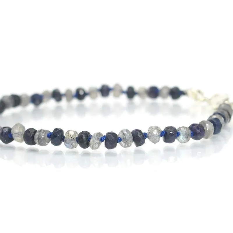 Sapphire and Labradorite Knotted Bracelet with Sterling Silver Lobster Clasp