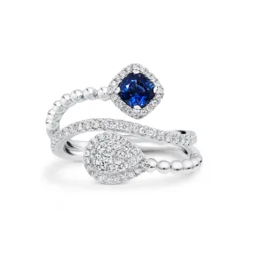 Sapphire Cushion & Diamond Teardrop Bypass Ring
