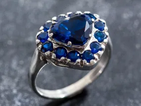 Sapphire Heart Ring - Blue Statement Ring, Vintage Promise Ring
