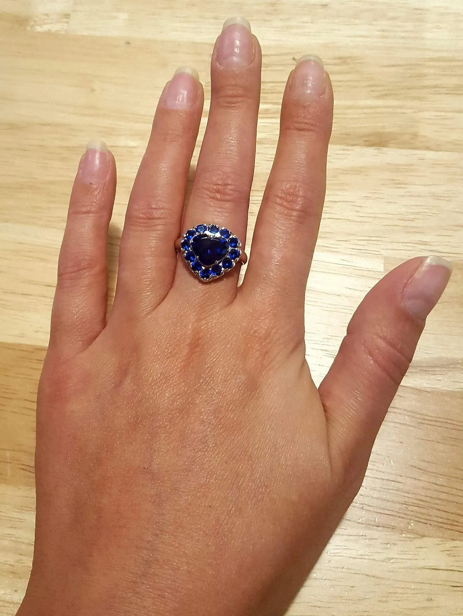 Sapphire Heart Ring - Blue Statement Ring, Vintage Promise Ring