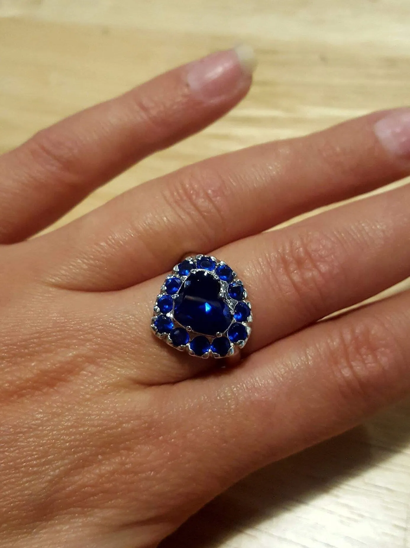 Sapphire Heart Ring - Blue Statement Ring, Vintage Promise Ring