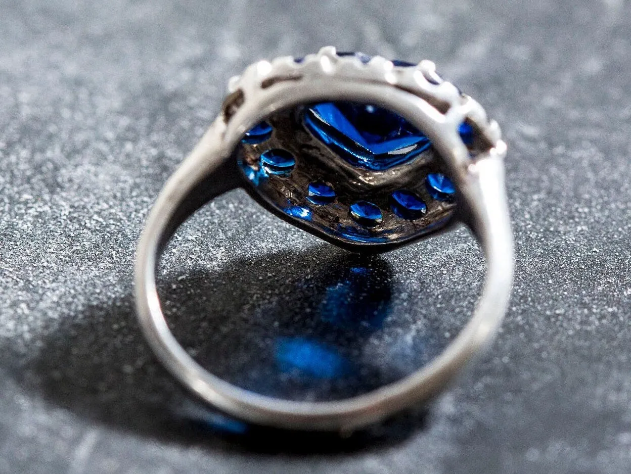 Sapphire Heart Ring - Blue Statement Ring, Vintage Promise Ring