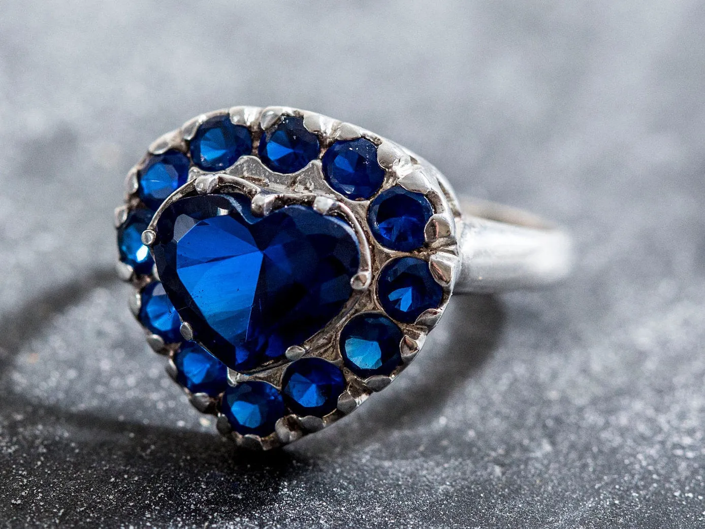 Sapphire Heart Ring - Blue Statement Ring, Vintage Promise Ring