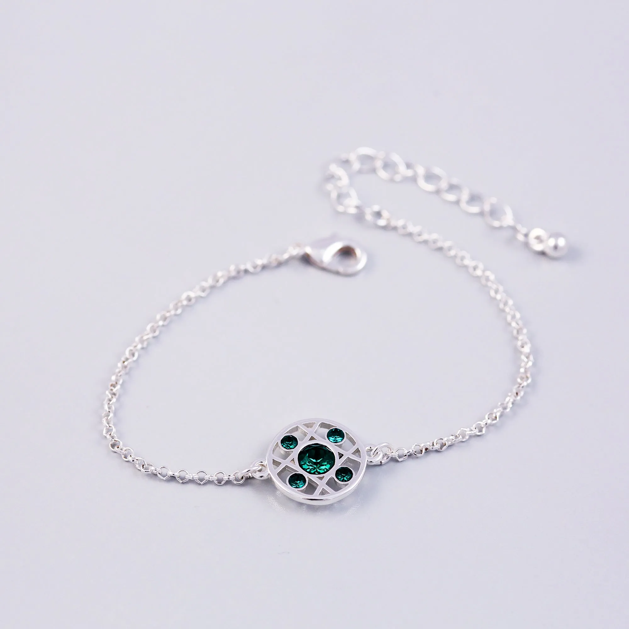 Silver Emerald May Birthstone Hugs & Kisses Bracelet