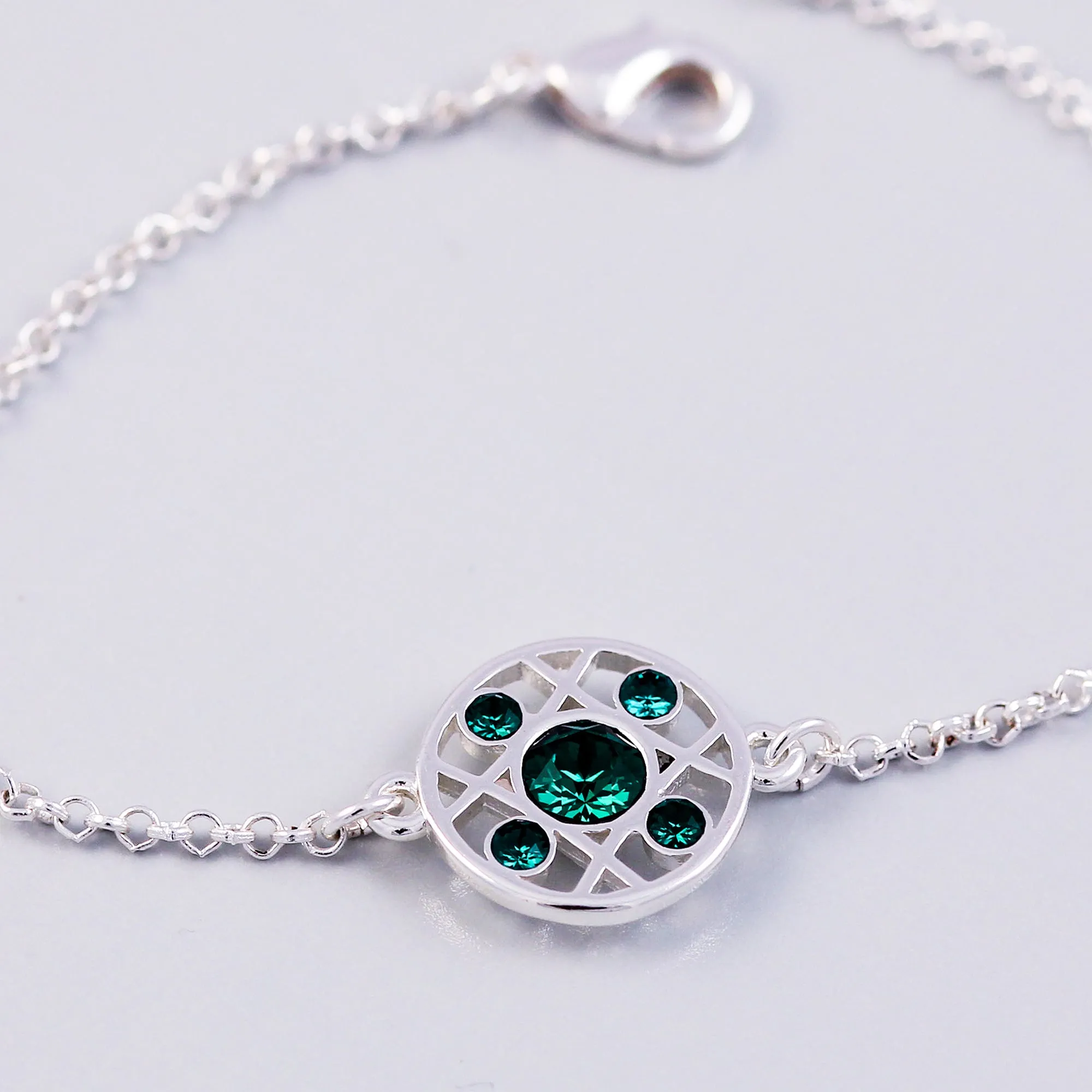 Silver Emerald May Birthstone Hugs & Kisses Bracelet