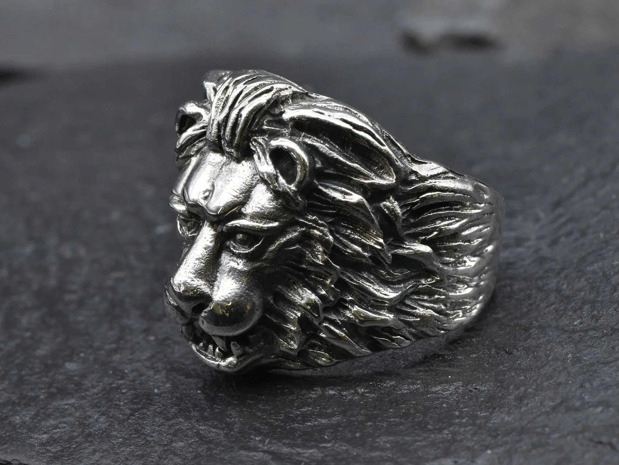 Silver Lion Ring - Lion Head Ring - Animal Statement Ring