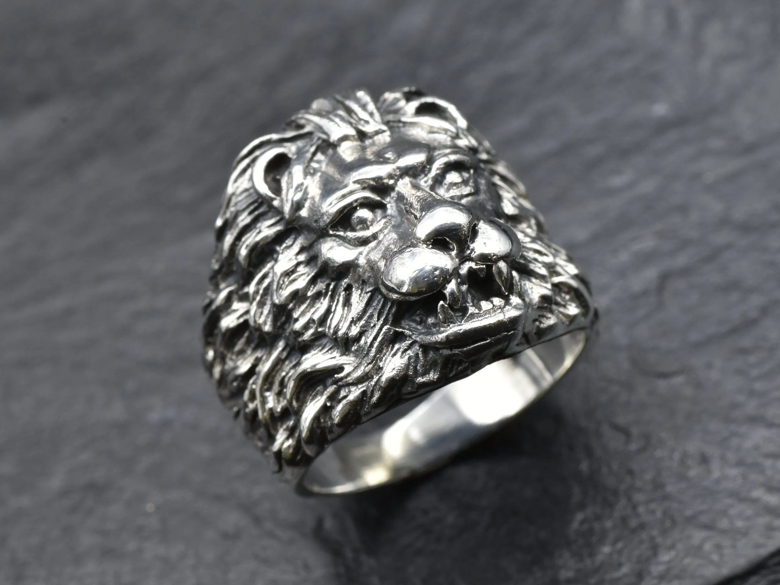 Silver Lion Ring - Lion Head Ring - Animal Statement Ring