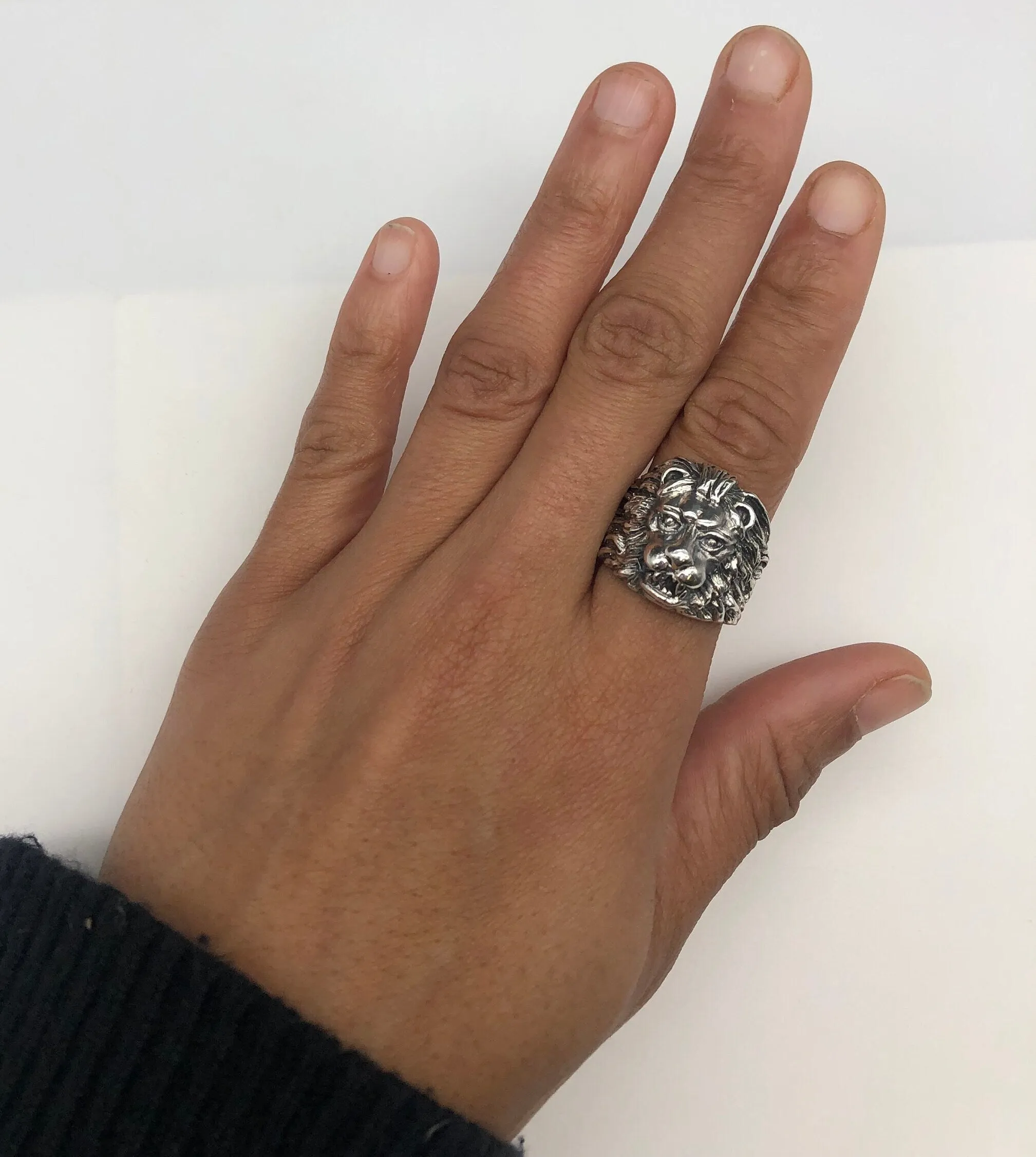 Silver Lion Ring - Lion Head Ring - Animal Statement Ring