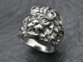 Silver Lion Ring - Lion Head Ring - Animal Statement Ring