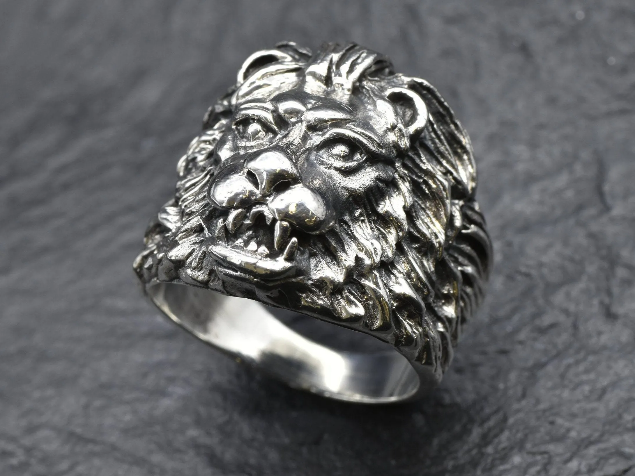 Silver Lion Ring - Lion Head Ring - Animal Statement Ring