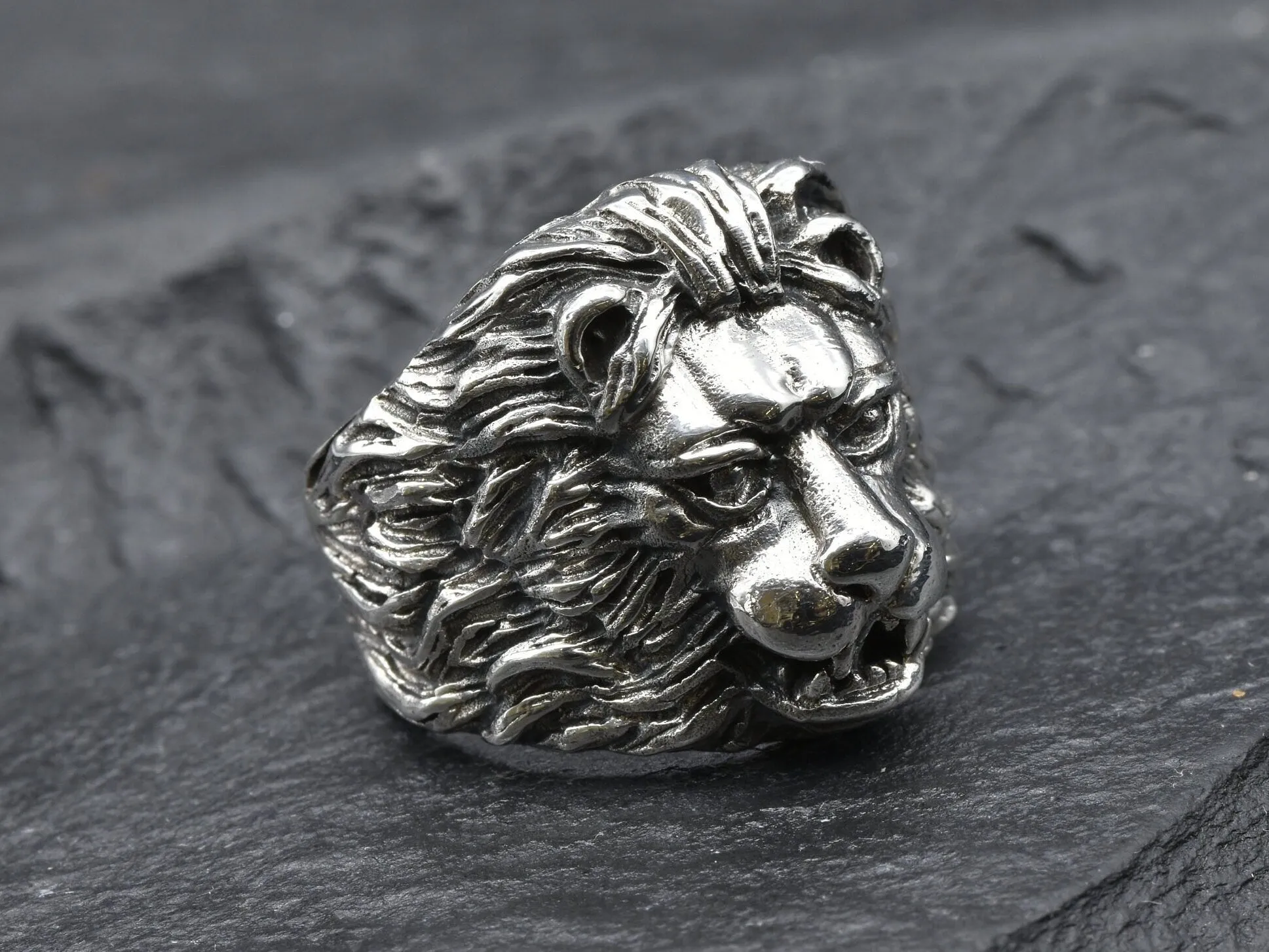 Silver Lion Ring - Lion Head Ring - Animal Statement Ring