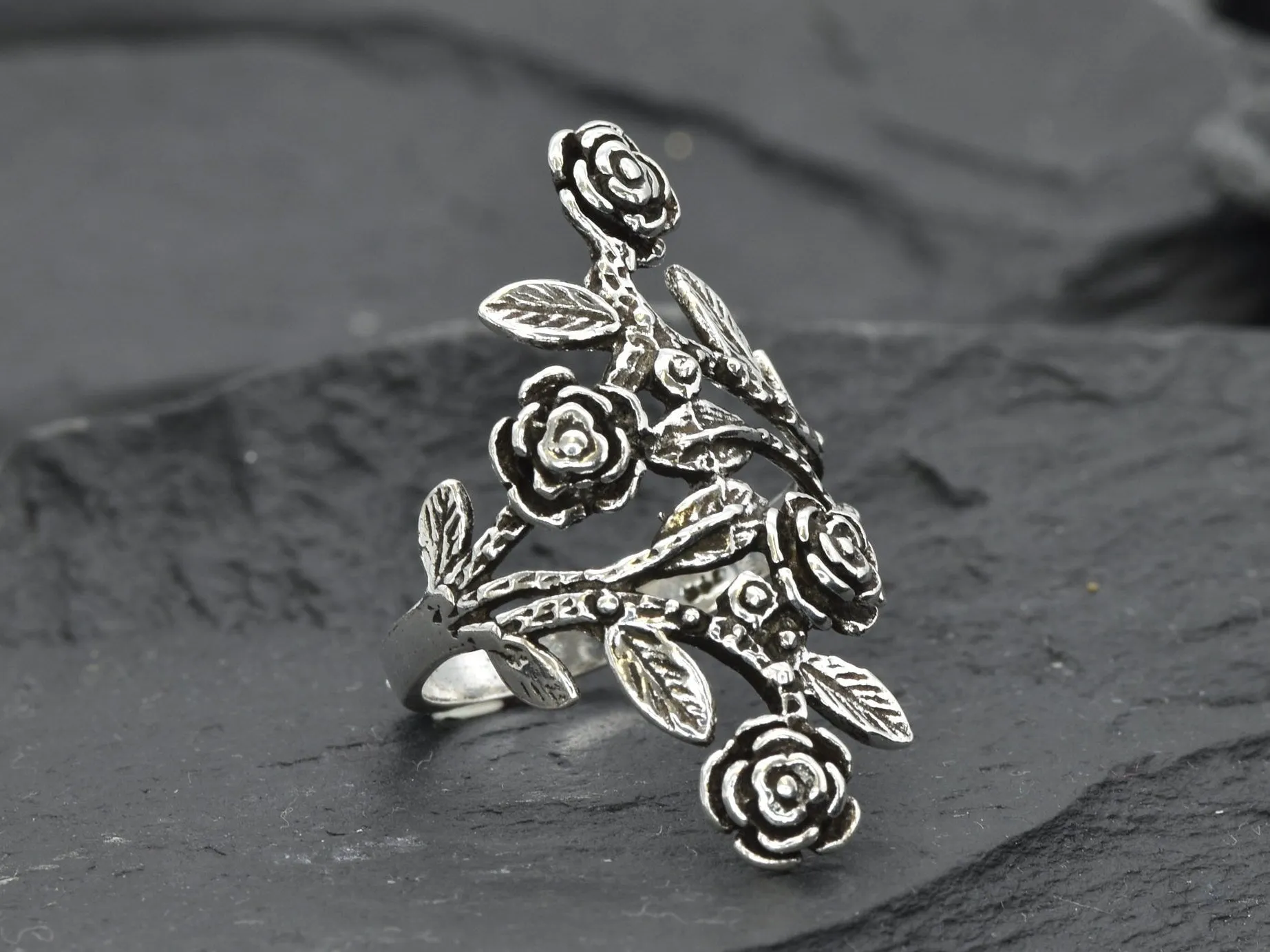 Silver Rose Ring - Long Flower Ring - Silver Flower Ring