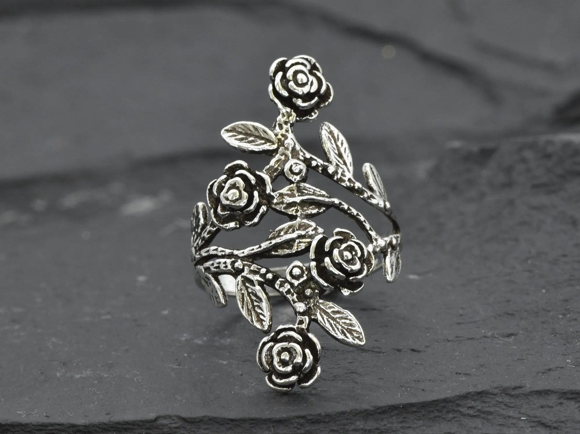Silver Rose Ring - Long Flower Ring - Silver Flower Ring
